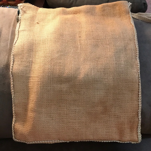 Hand Painted Floral Burlap Messenger Bag - Picture 2 of 5